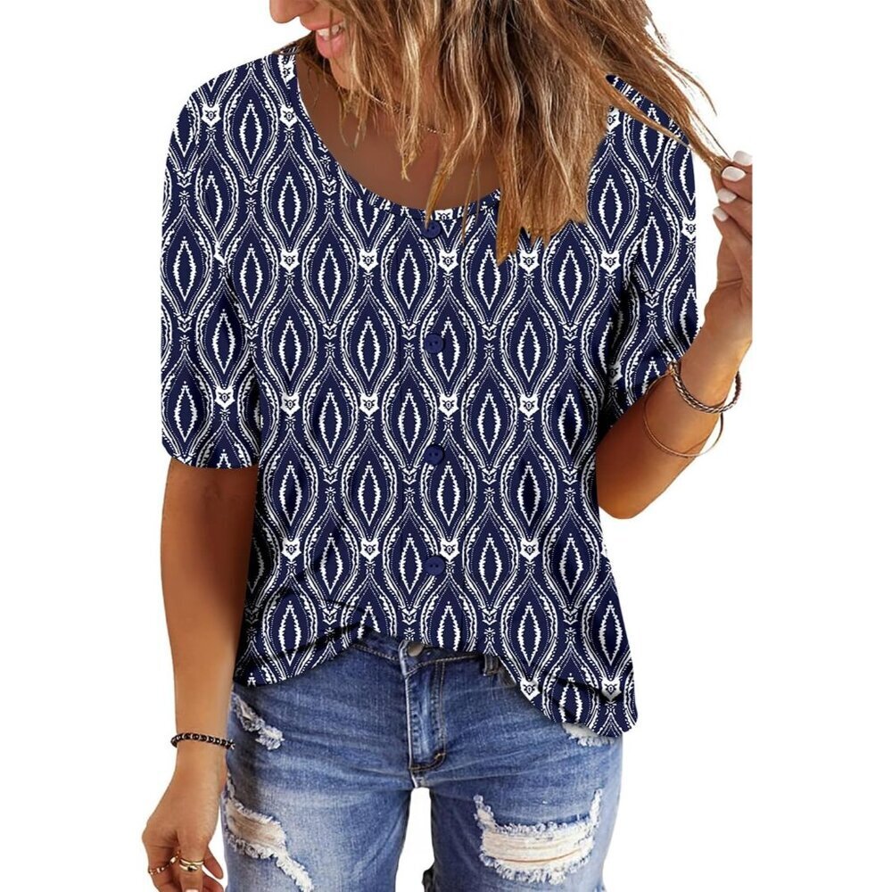 Women's Lightweight Summer Top Short Sleeve Pullover Casual Blouse - Picture 3 of 5